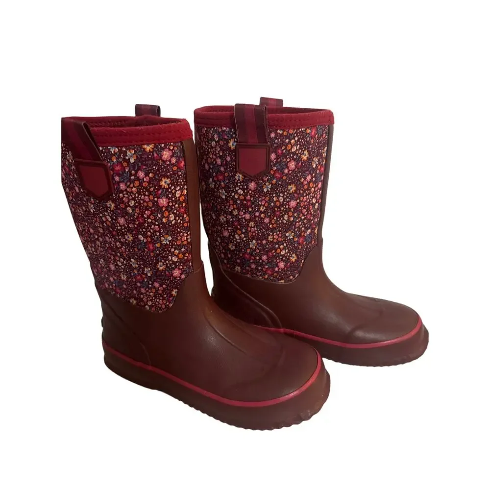 Lands End Burgundy Floral Youth/Adolescent Weather Boots Size 3